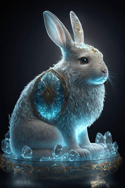 Premium Ai Image White Rabbit Sitting On Top Of A Pile Of Ice