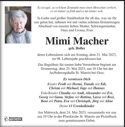 Traueranzeigen Von Maria Macher Trauer Kleinezeitung At