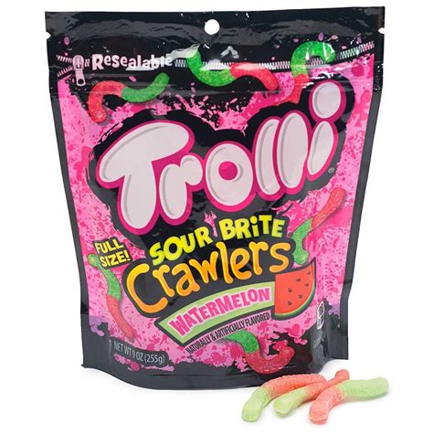 Trolli Sour Brite Crawlers Gummy Worms Watermelon 9 Ounce Bag Candy Warehouse