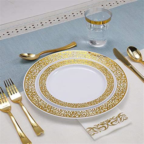 Piece Gold Dinnerware Set Guest Gold Lace Plastic Plates