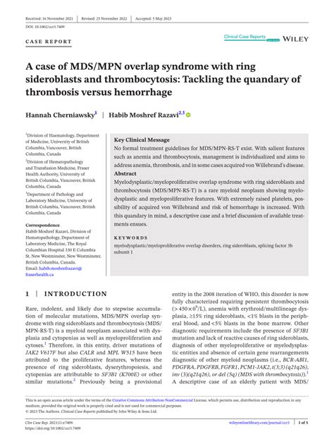 PDF A Case Of MDS MPN Overlap Syndrome With Ring Sideroblasts And