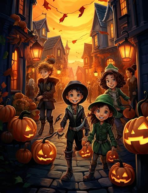 Premium Photo Kids Illustration Of Halloween Trick Or Treating With