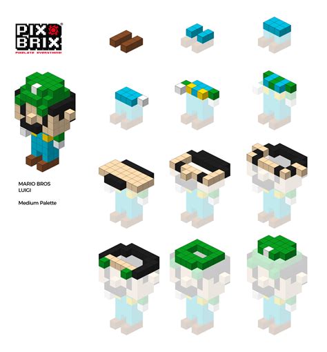 Mario Bros Figures Luigi PIX BRIX Instructions Medium Palette