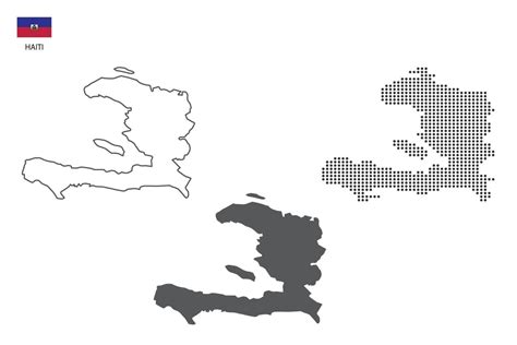 3 Versions Of Haiti Map City Vector By Thin Black Outline Simplicity