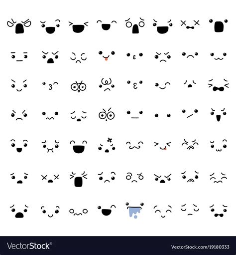 Set Of Cute Lovely Kawaii Emoticon Royalty Free Vector Image