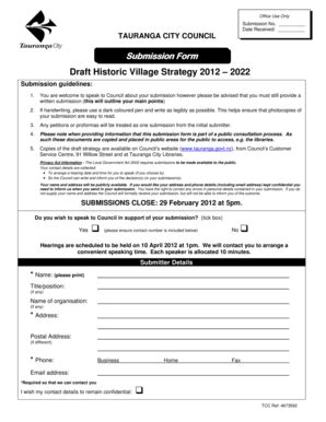 Fillable Online Econtent Tauranga Govt Submission Form Historic Village