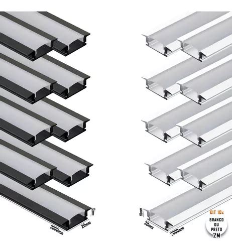 10 Barras 2m Perfil Slim Alumínio 20mm Embutir Madeira Gesso