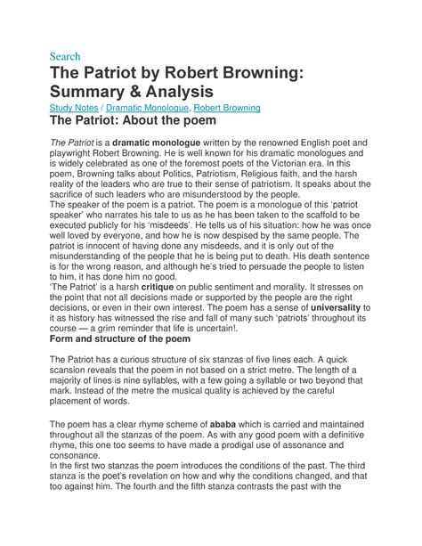 The Patriot Search The Patriot By Robert Browning Summary Analysis