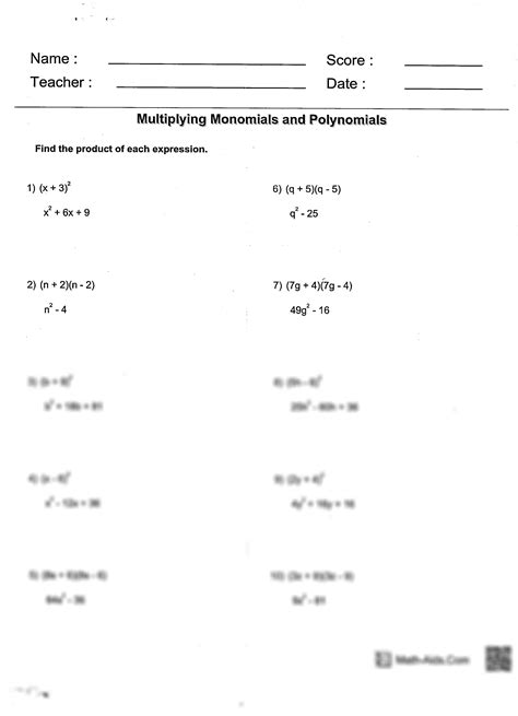 Free Multiplying Monomials And Polynomials Worksheet Download Free Multiplying Monomials And