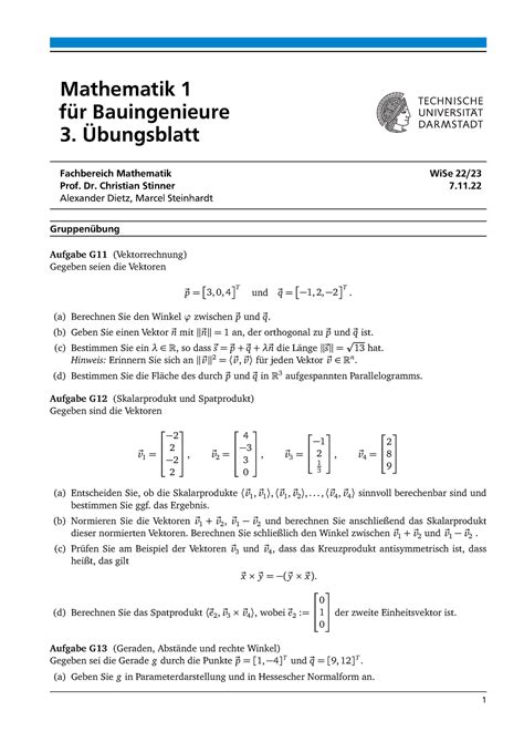 Bungsblatt Gruppen Bung Mathematik F R Bauingenieure