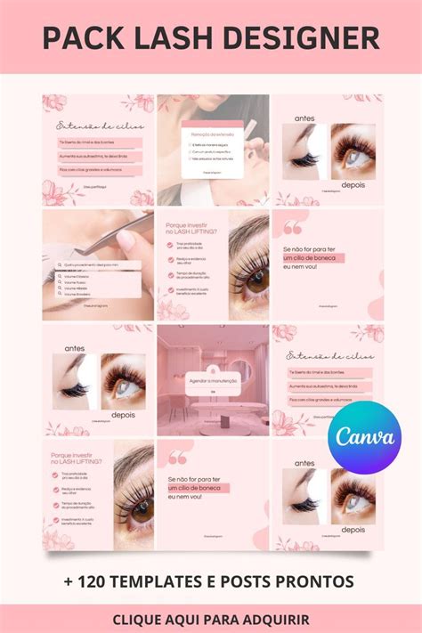 Pack Lash Designer Posts Prontos Instagram Pack Canva Gratis