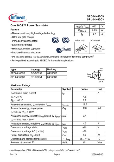 Spu N C Infineon Transistor Hoja De Datos Ficha T Cnica