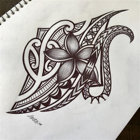 Hawaiian Tribal Flower Drawing