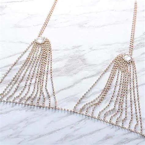 Rhinestone Bra Body Chain Gold Crystal Bikini Jewelry