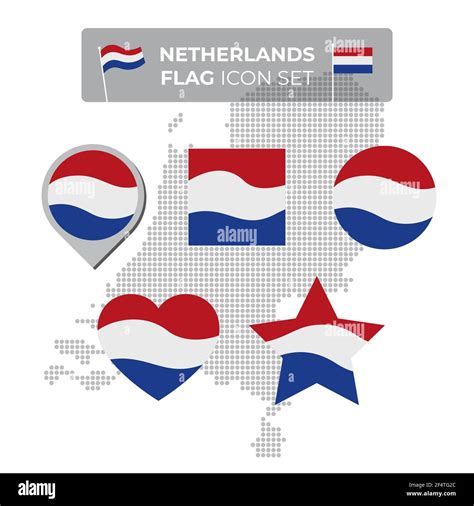 Netherlands Denmark Flag Icons Set In The Shape Of Square Heart Circle Stars And Pointer Map