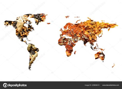 World Map Different Aromatic Spices White Background Creative ...