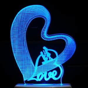 Red Robin LOVE HEART COUPLE Acrylic 3D Illusion RGB 7 Colour Changing