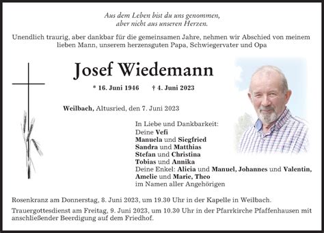 Traueranzeigen von Josef Wiedemann Allgäuer Zeitung