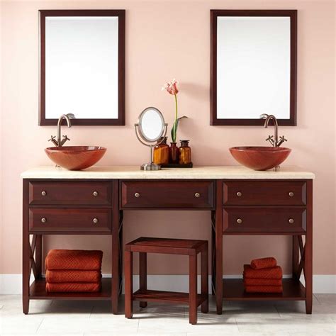 Glympton Vessel Sink Double Vanity With Makeup Area Mahogany