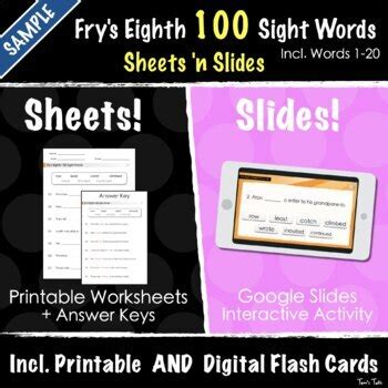 Sample Frys Eighth Sight Words Google Slides Activities Print