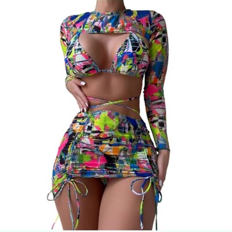 Soly Hux Swim Soly Hux Womens Piece Swimsuits Print Halter Bikini With Cover Up Poshmark