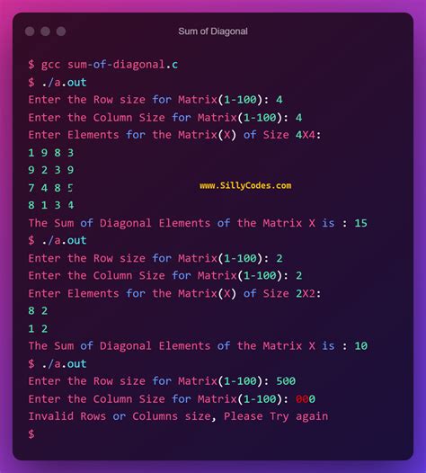 Sum Of Diagonal Elements Of Matrix In C Language Sillycodes