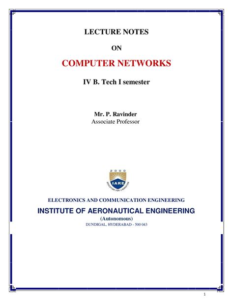 Cn Lecture Notes Lecture Notes On Computer Networks Iv B Tech I