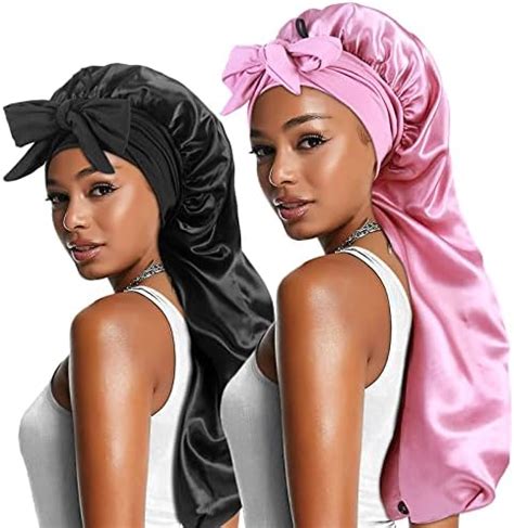 Amazon Pcs Long Satin Bonnets With Tie Band Large Braid Bonnet