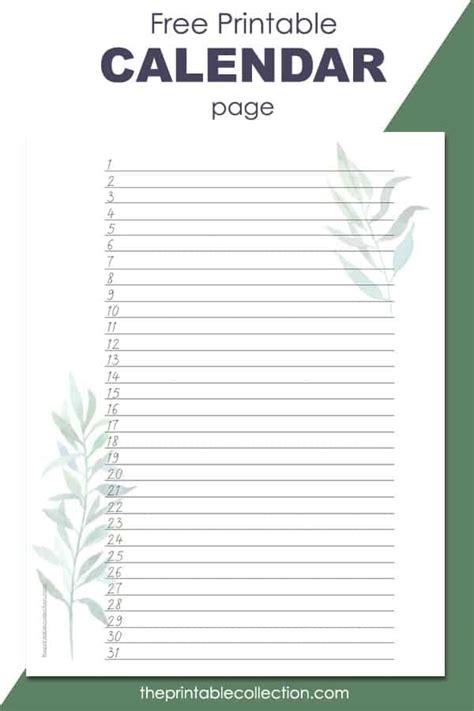 Printable Lined Monthly Calendar With Watercolor Foliage {+ Freebie ...