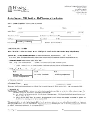 Fillable Online Housing Unc This Form Is To Be Completed And Returned