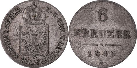 Österreich 6 Kreuzer 1849 A Münze Franz Joseph I Vienna SS Silber