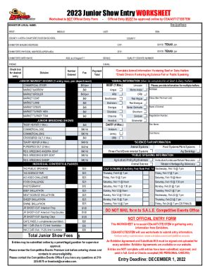 Fillable Online Counties Agrilife OrgJunior Show Entry Worksheet 12023