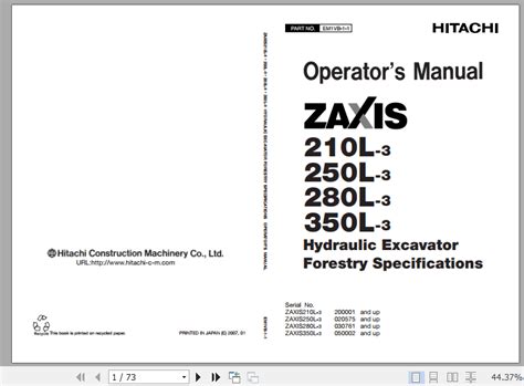 HITACHI Hydraulic Excavator ZX350 ZX330 Operator S Manuals