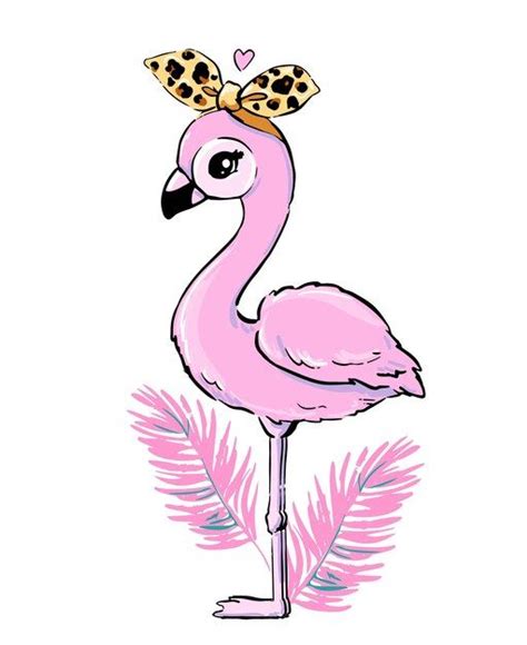 Premium Vector Hand Drawn Cute Flamingo With Leopard Bow And Heart