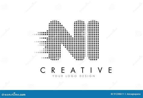 Ni N I Letter Logo With Black Dots And Trails Stock Vector