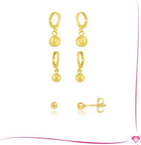 Kit De Brincos Trio Bolinhas Lisas Dourado Banhado A Ouro