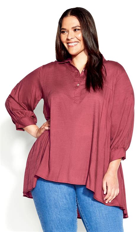 Avenue Womens Plus Size Athena Collared Neckline 34 Puff Sleeves