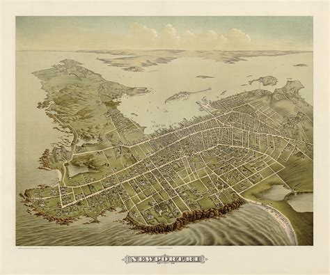 Antique Map Of Newport Rhode Island By Galt And Hoy 1878 Drawing By