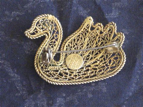 Sterling Silver Swan Brooch Pin Filigree Gold Plated Etsy