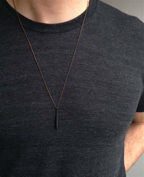 BLACK DRIP Pendant Necklace Matte Black Mens Necklace Long - Etsy