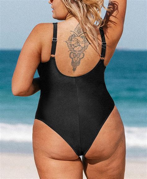 Cupshe Plus Size One Piece Swimsuit V Neck Mesh Sheer Bathing Suit Macys