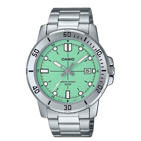 Casio Standaard Analoog Roestvrij Staal Mintgroene Wijzerplaat Quartz