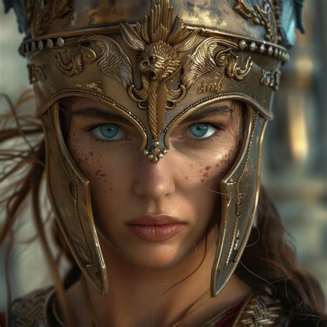 Portrait Of A Warrior Woman In Golden Armor Premium AI Generated Image