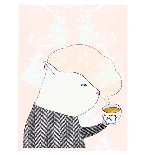 Pink Tea Cat Print By Ateliergilet Cats Illustration Cat Art Etsy