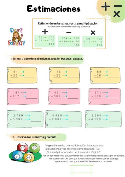 Estimaciones worksheet Matematicas Actividades de comprensión de