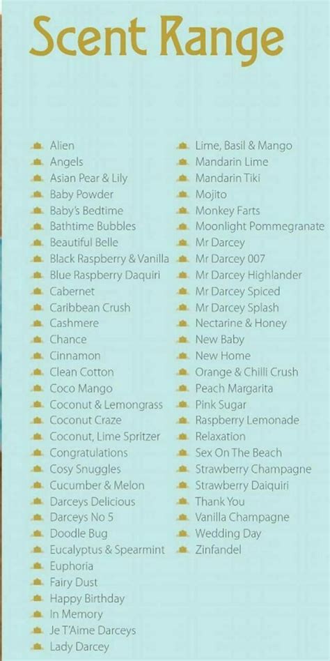 A list of the scents avaliable from Darceys! Wax Melts, Room Sprays ...