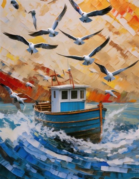 Fishing Boat And Seagulls Art Free Stock Photo Public Domain Pictures