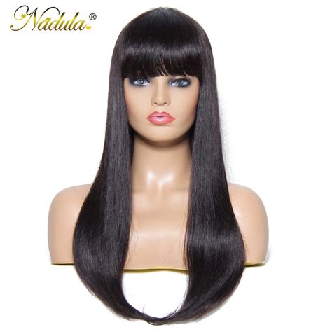 Nadula Straight Hair Wig Brazilian Remy Hair Long Wigs With Bang Natural Color 1 2 4 Human