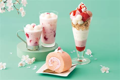 華やかなパフェ、ドリンクと、桜餅をイメージしたロールケーキ！nana S Green Tea「桜の季節の限定スイーツ」