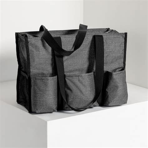 Charcoal Crosshatch Zip Top Organizing Utility Tote Thirty One